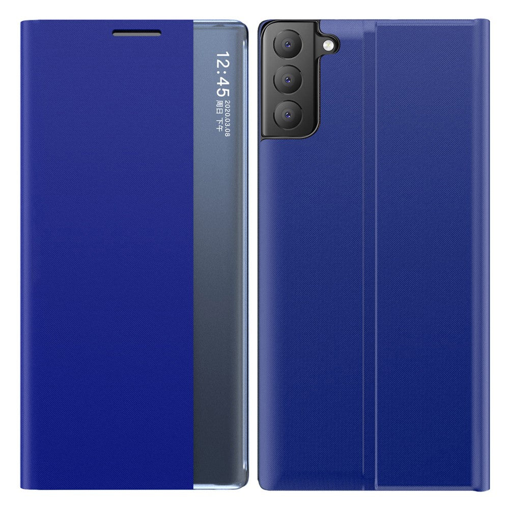 For Samsung Galaxy S21 FE View Window Phone Case Anti-Fall Leather Protective Shell with Stand