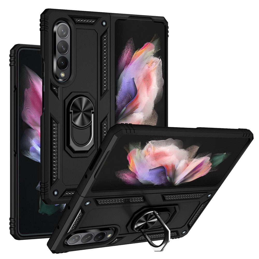 Ring Holder Kickstand Design Anti-fall PC + TPU + Metal Hybrid Phone Cover Shell for Samsung Galaxy Z Fold3 5G