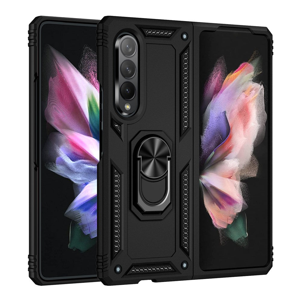 Ring Holder Kickstand Design Anti-fall PC + TPU + Metal Hybrid Phone Cover Shell for Samsung Galaxy Z Fold3 5G