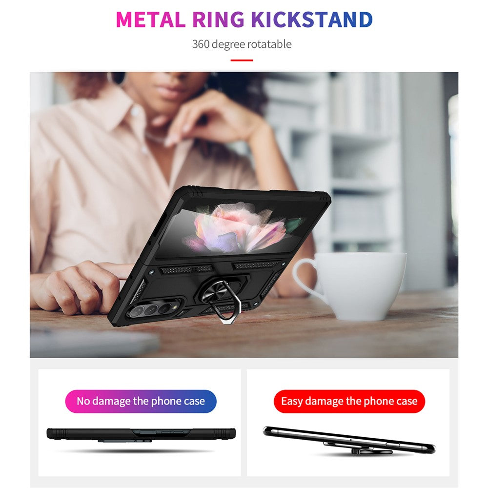Ring Holder Kickstand Design Anti-fall PC + TPU + Metal Hybrid Phone Cover Shell for Samsung Galaxy Z Fold3 5G