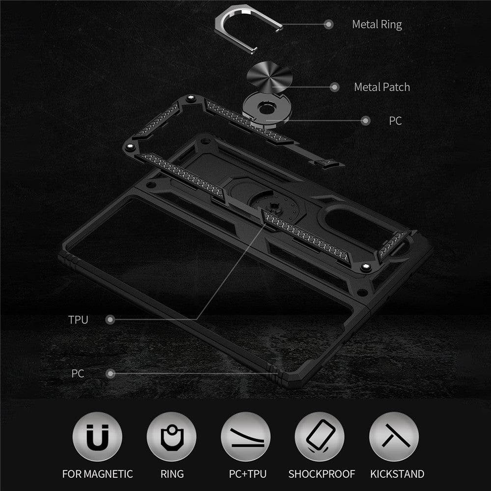 Ring Holder Kickstand Design Anti-fall PC + TPU + Metal Hybrid Phone Cover Shell for Samsung Galaxy Z Fold3 5G