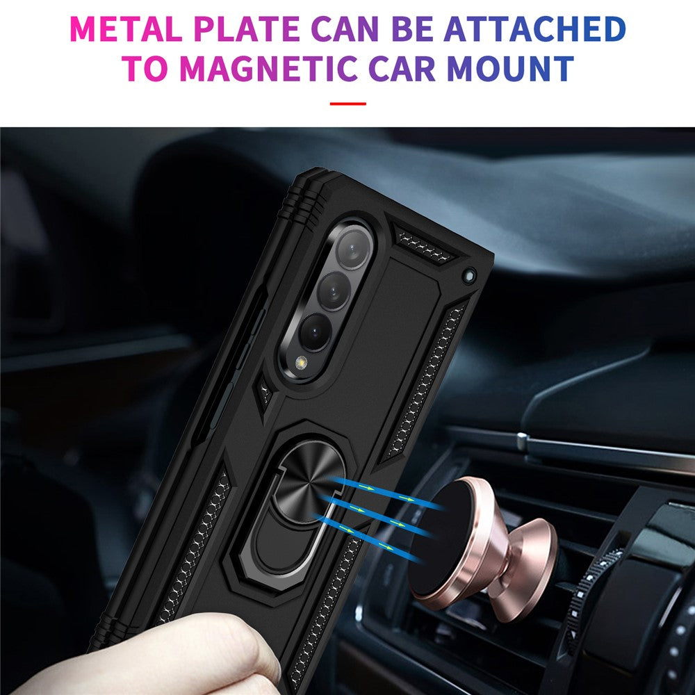 Ring Holder Kickstand Design Anti-fall PC + TPU + Metal Hybrid Phone Cover Shell for Samsung Galaxy Z Fold3 5G