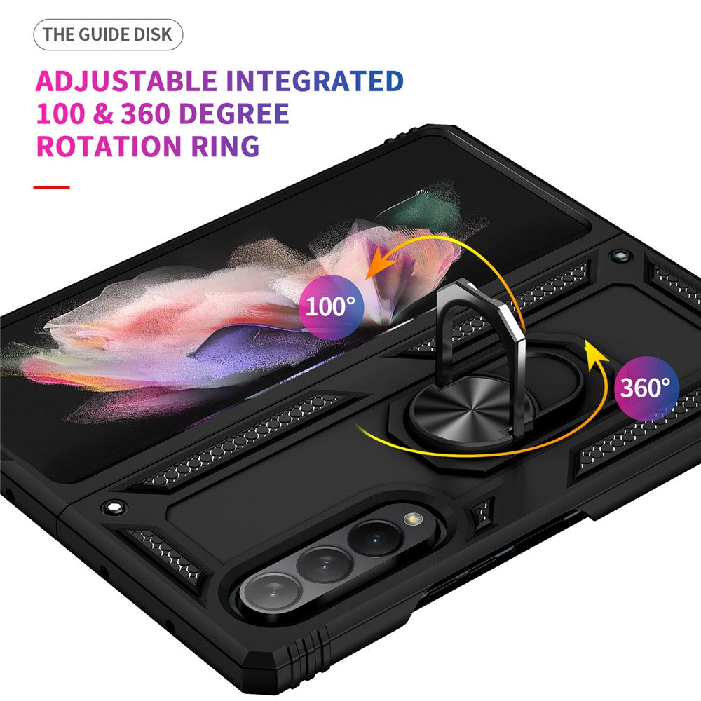 Ring Holder Kickstand Design Anti-fall PC + TPU + Metal Hybrid Phone Cover Shell for Samsung Galaxy Z Fold3 5G