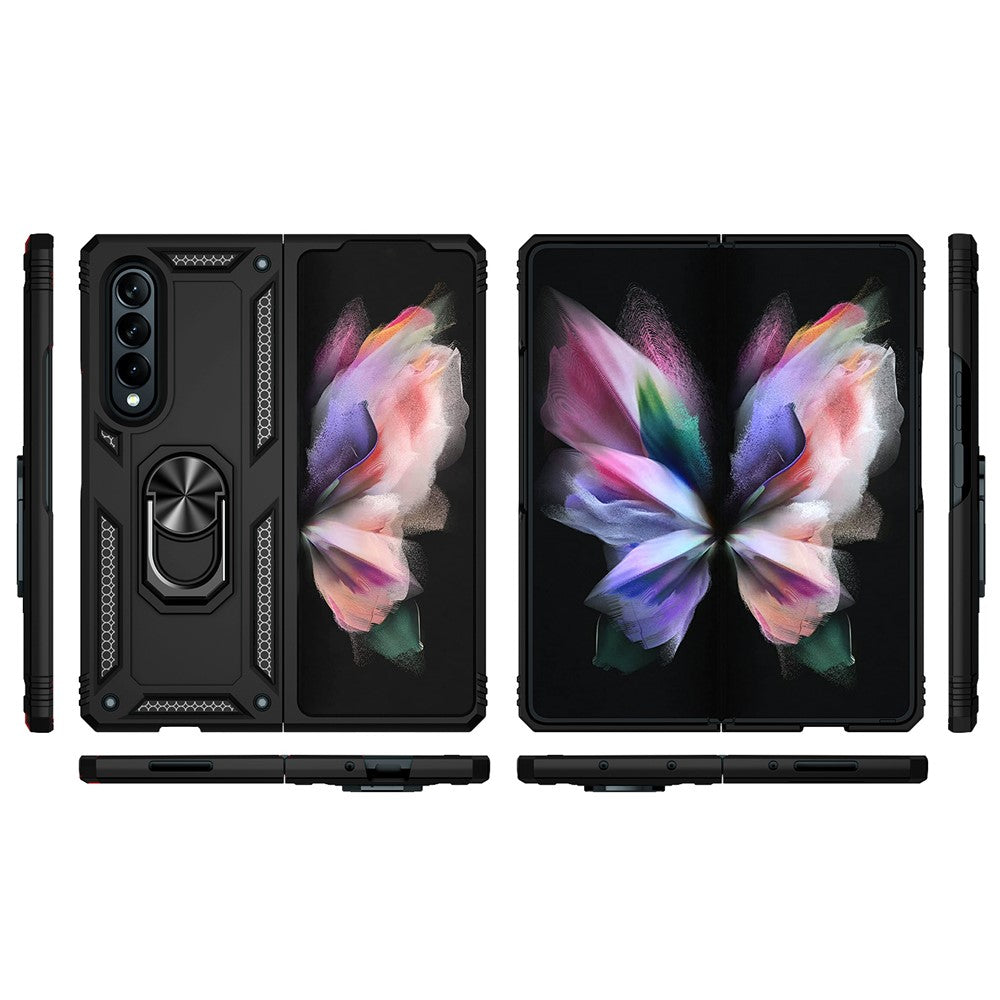 Ring Holder Kickstand Design Anti-fall PC + TPU + Metal Hybrid Phone Cover Shell for Samsung Galaxy Z Fold3 5G