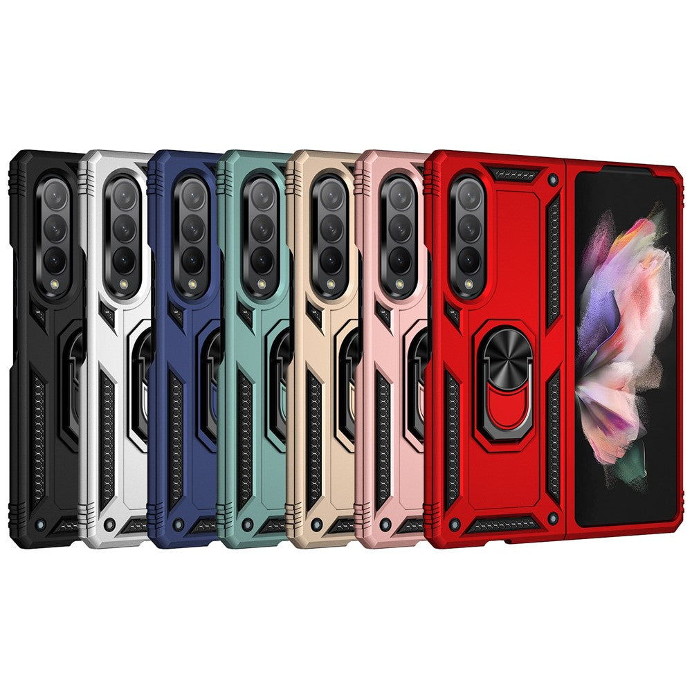 Ring Holder Kickstand Design Anti-fall PC + TPU + Metal Hybrid Phone Cover Shell for Samsung Galaxy Z Fold3 5G