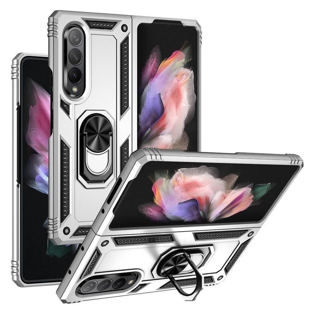 Ring Holder Kickstand Design Anti-fall PC + TPU + Metal Hybrid Phone Cover Shell for Samsung Galaxy Z Fold3 5G