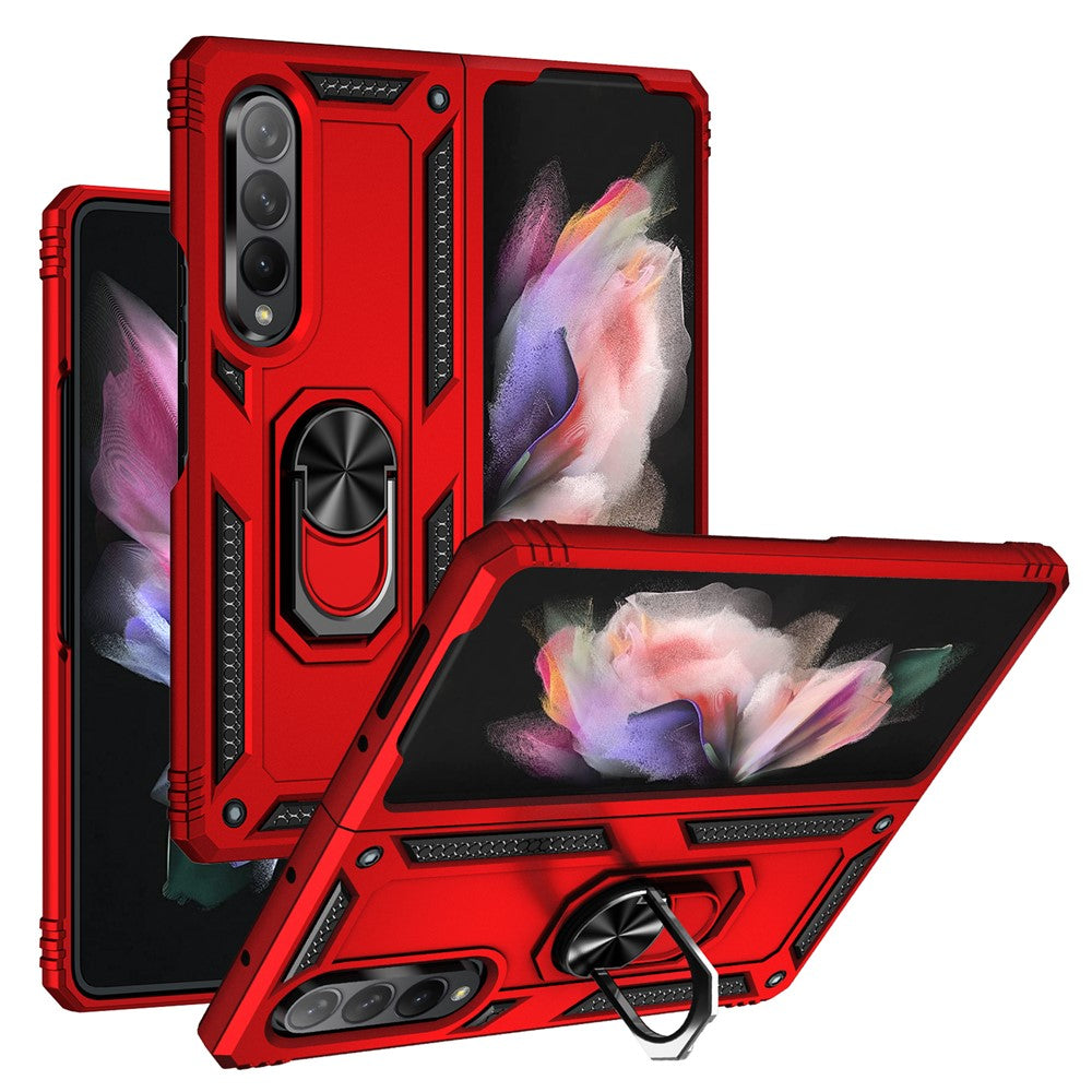 Ring Holder Kickstand Design Anti-fall PC + TPU + Metal Hybrid Phone Cover Shell for Samsung Galaxy Z Fold3 5G