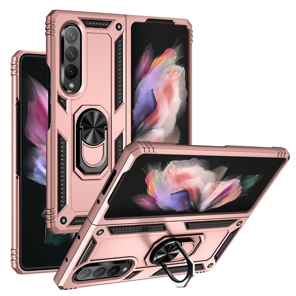 Ring Holder Kickstand Design Anti-fall PC + TPU + Metal Hybrid Phone Cover Shell for Samsung Galaxy Z Fold3 5G