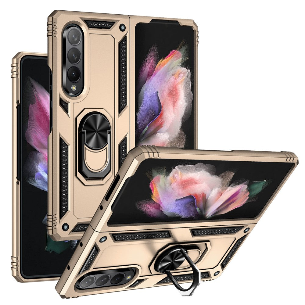 Ring Holder Kickstand Design Anti-fall PC + TPU + Metal Hybrid Phone Cover Shell for Samsung Galaxy Z Fold3 5G