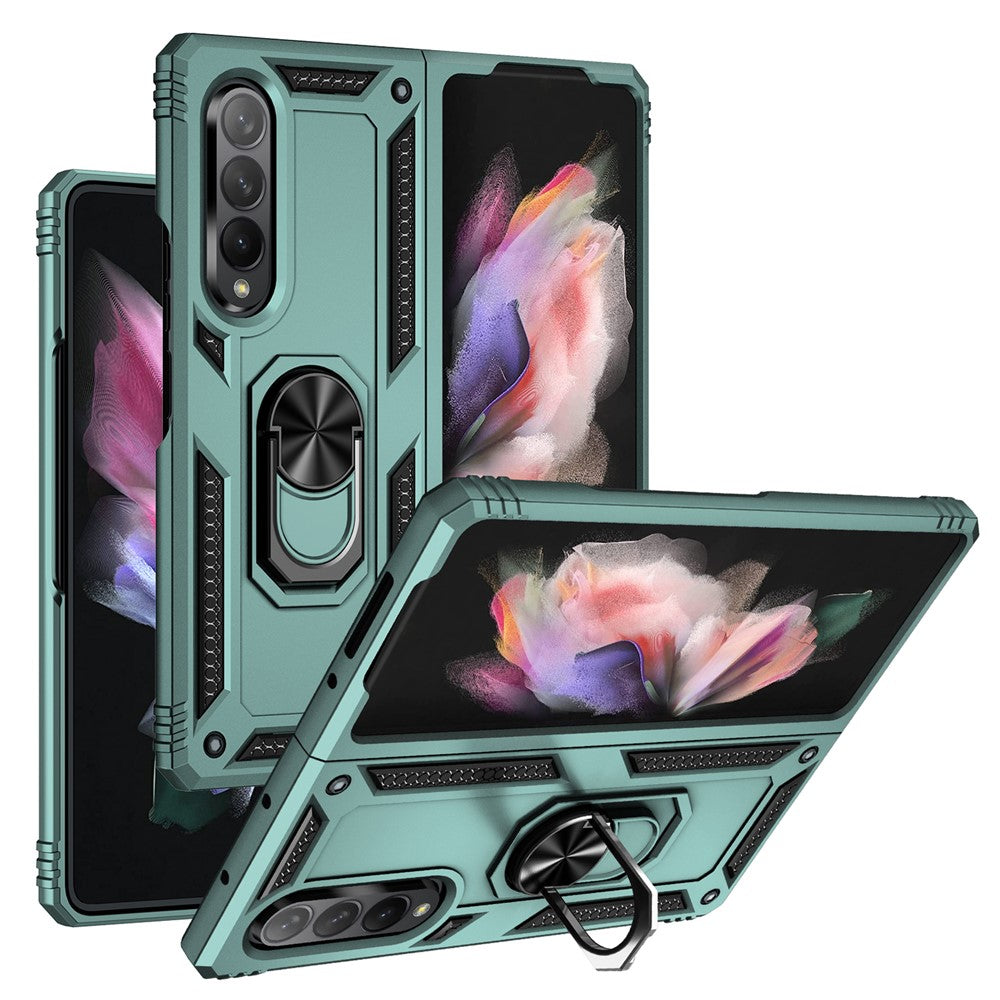 Ring Holder Kickstand Design Anti-fall PC + TPU + Metal Hybrid Phone Cover Shell for Samsung Galaxy Z Fold3 5G