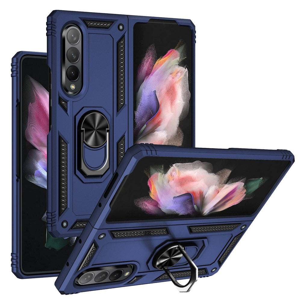 Ring Holder Kickstand Design Anti-fall PC + TPU + Metal Hybrid Phone Cover Shell for Samsung Galaxy Z Fold3 5G