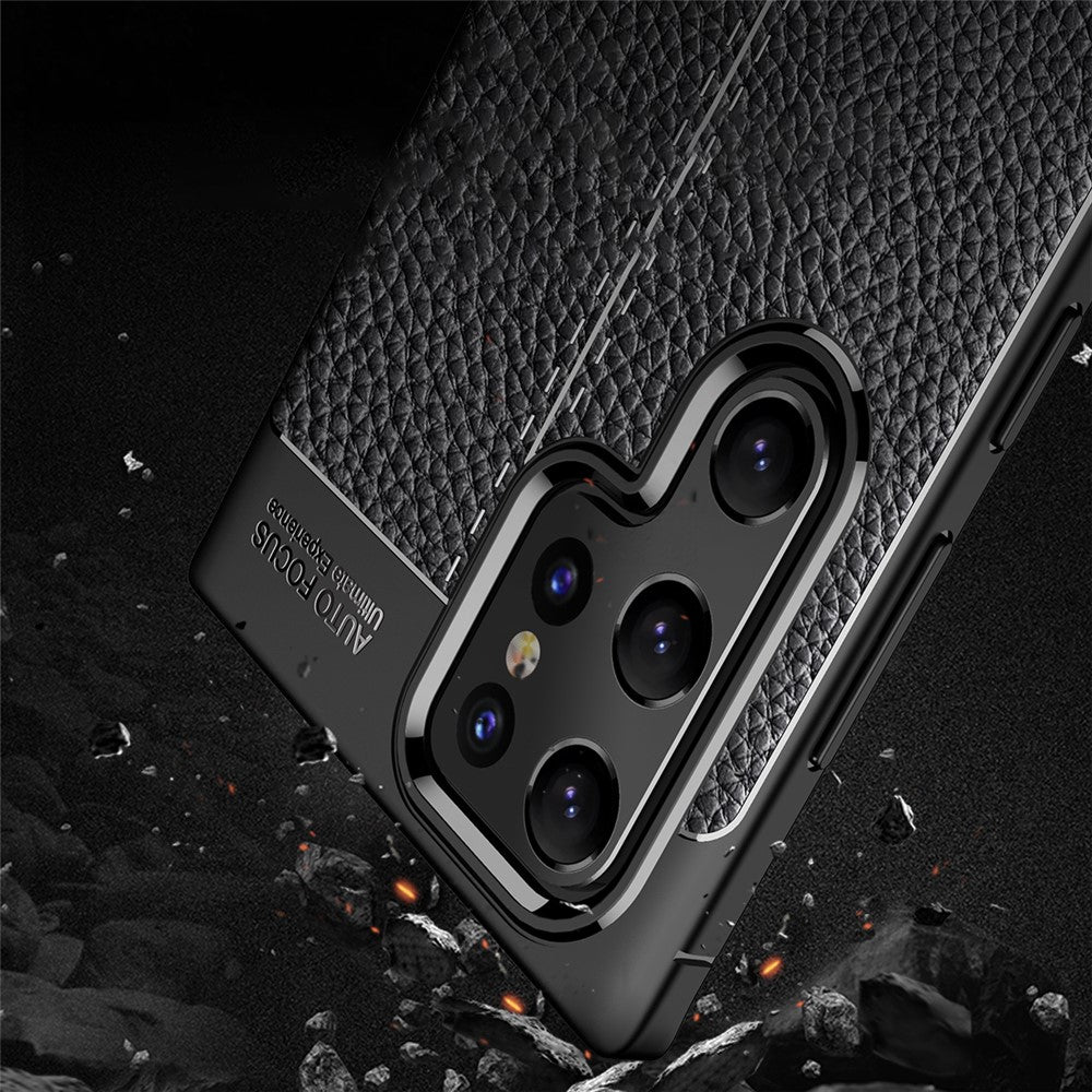Litchi Texture Flexible TPU Mobile Phone Protector Back Case for Samsung Galaxy S22 Ultra 5G