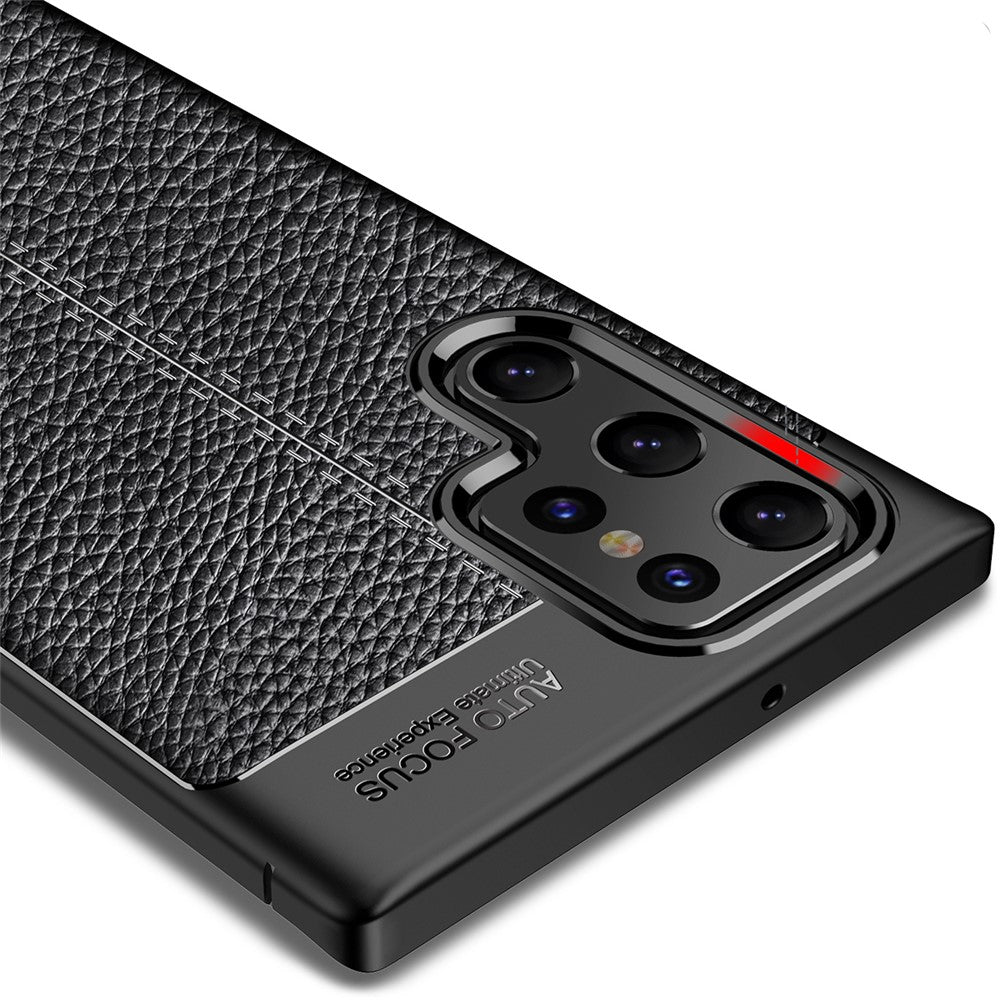 Litchi Texture Flexible TPU Mobile Phone Protector Back Case for Samsung Galaxy S22 Ultra 5G