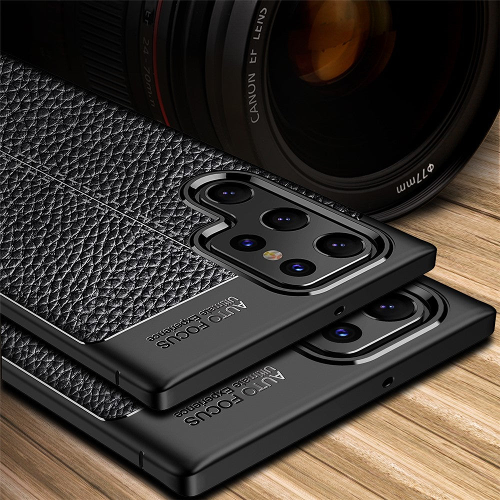 Litchi Texture Flexible TPU Mobile Phone Protector Back Case for Samsung Galaxy S22 Ultra 5G