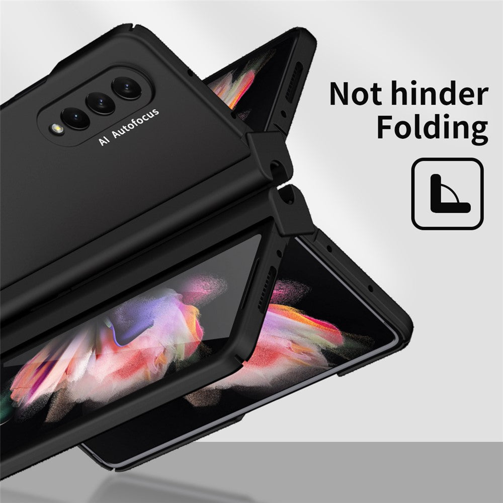 PU Leather Coated PC Hinged Cover Folio Flip Full Protection Phone Case with Pen Holder and Tempered Glass Screen Protector for Samsung Galaxy Z Fold3 5G