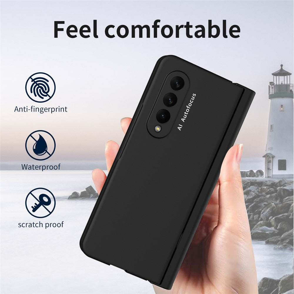 PU Leather Coated PC Hinged Cover Folio Flip Full Protection Phone Case with Pen Holder and Tempered Glass Screen Protector for Samsung Galaxy Z Fold3 5G