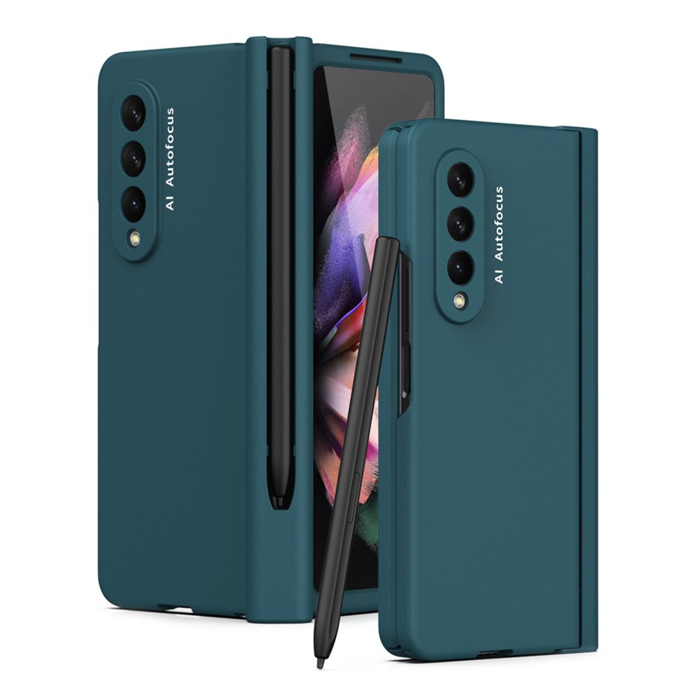 PU Leather Coated PC Hinged Cover Folio Flip Full Protection Phone Case with Pen Holder and Tempered Glass Screen Protector for Samsung Galaxy Z Fold3 5G