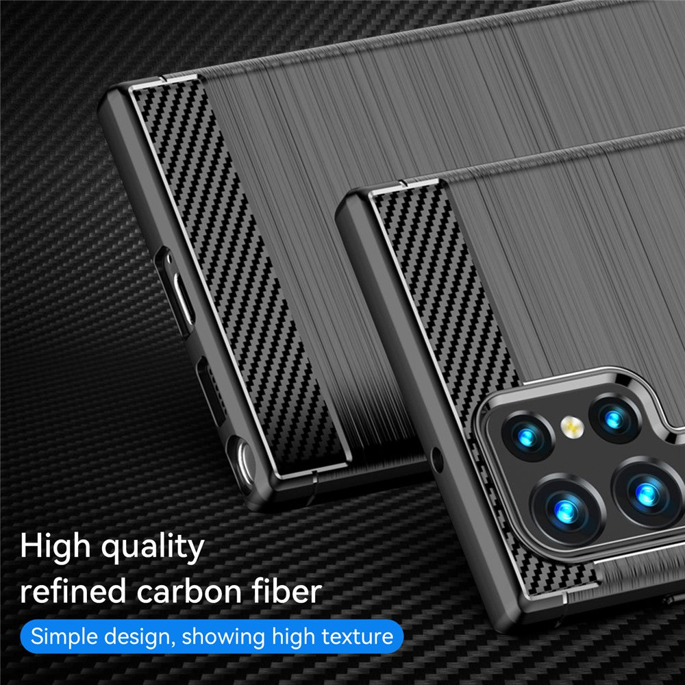 Brushed Surface TPU Case 1.8mm Ultra Thin Heat-Dissipated Carbon Fiber Texture Phone Protective Cover for Samsung Galaxy S22 Ultra 5G