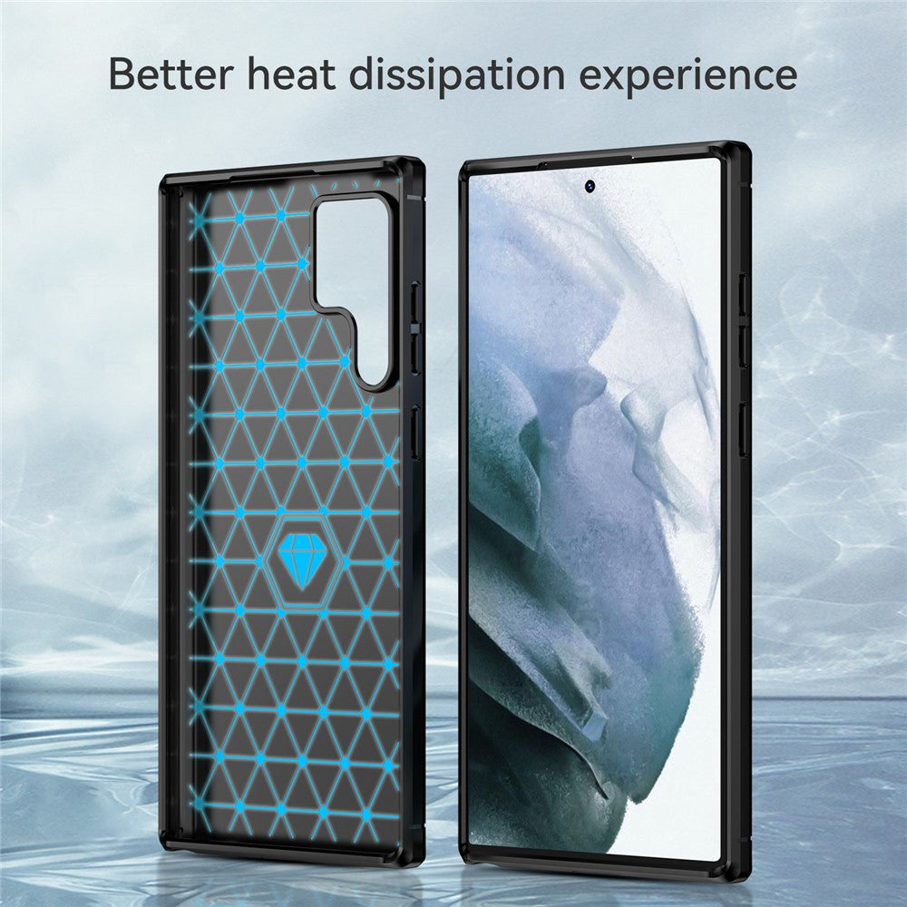 Brushed Surface TPU Case 1.8mm Ultra Thin Heat-Dissipated Carbon Fiber Texture Phone Protective Cover for Samsung Galaxy S22 Ultra 5G