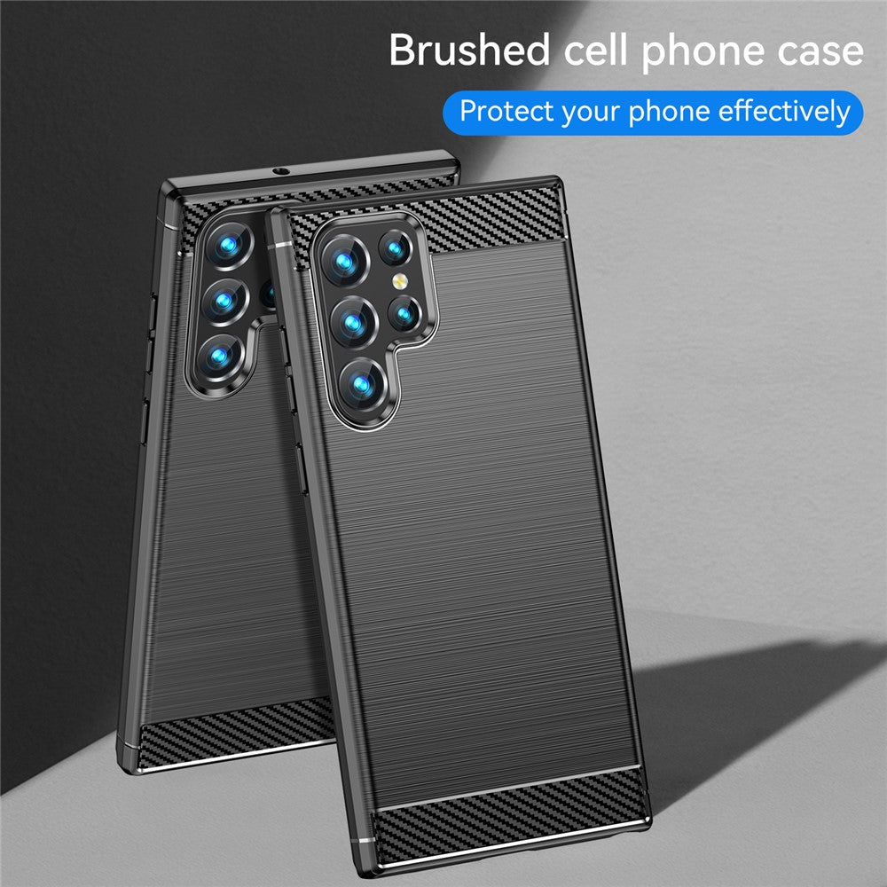 Brushed Surface TPU Case 1.8mm Ultra Thin Heat-Dissipated Carbon Fiber Texture Phone Protective Cover for Samsung Galaxy S22 Ultra 5G
