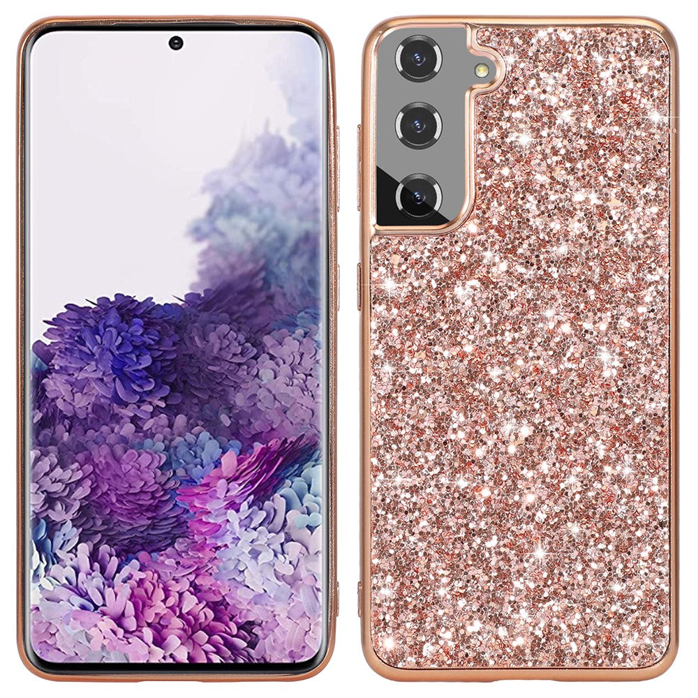 For Samsung Galaxy S21 FE 5G / Galaxy S21 Fan Edition Electroplating TPU Bumper + Hard PC Back Glitter Cover Shockproof Fashion Protective Case