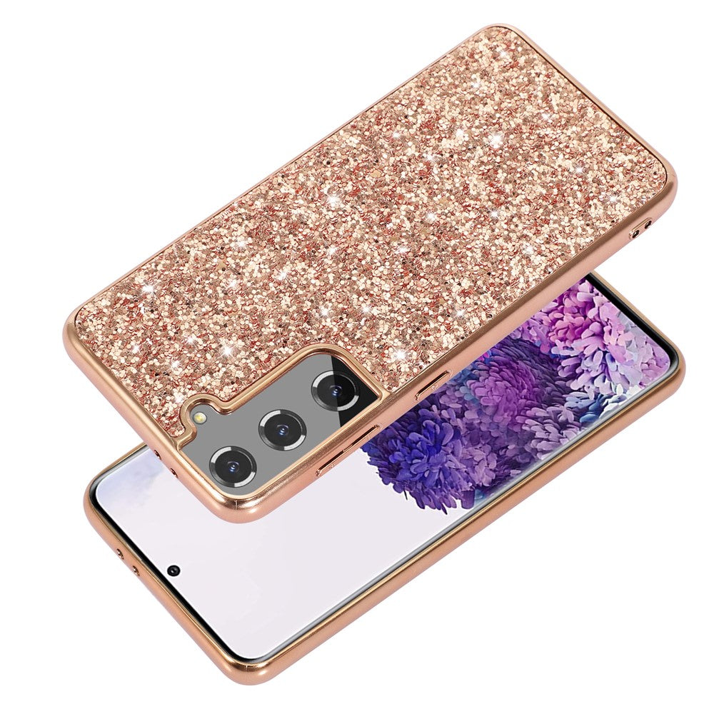 For Samsung Galaxy S21 FE 5G / Galaxy S21 Fan Edition Electroplating TPU Bumper + Hard PC Back Glitter Cover Shockproof Fashion Protective Case