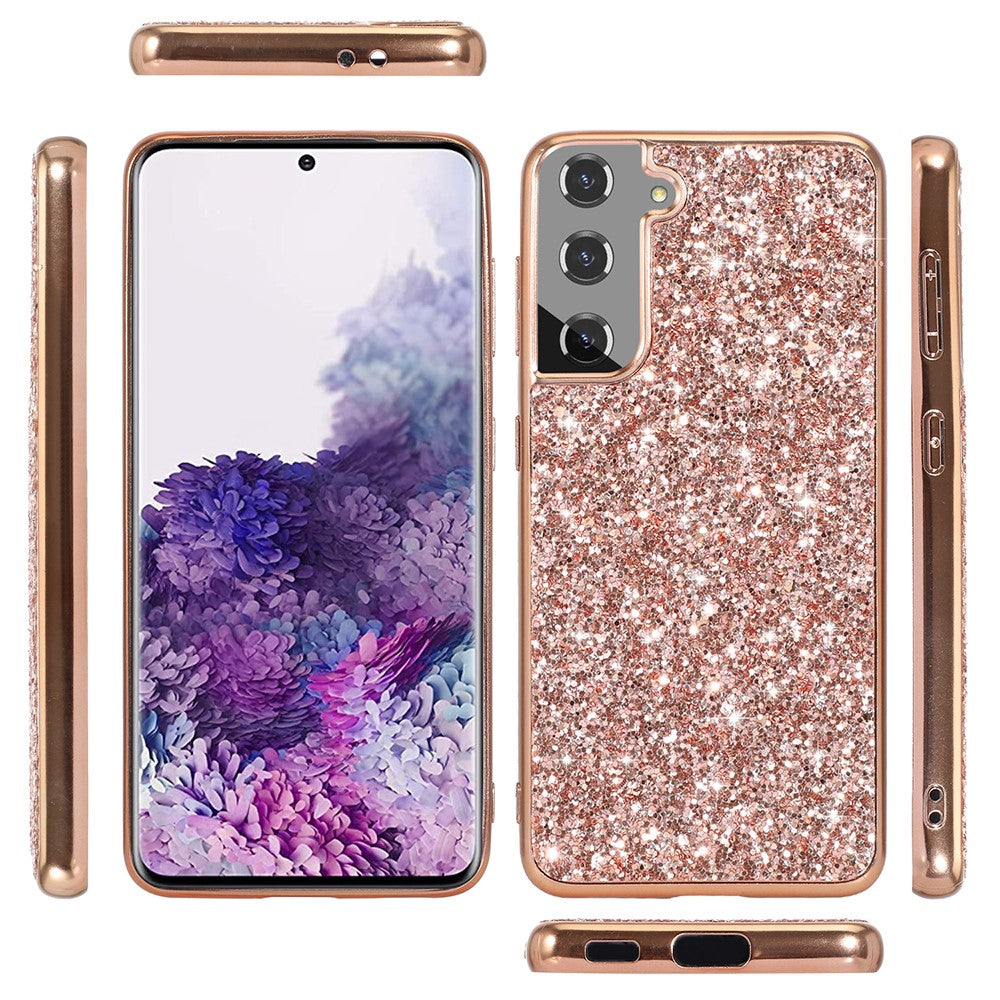For Samsung Galaxy S21 FE 5G / Galaxy S21 Fan Edition Electroplating TPU Bumper + Hard PC Back Glitter Cover Shockproof Fashion Protective Case