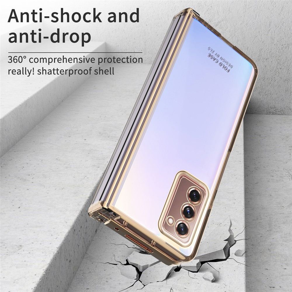 Samsung Galaxy Z Fold2 5G Anti-fall Electroplating Transparent PC Phone Case Detachable Hinge Design Shockproof Phone Shell