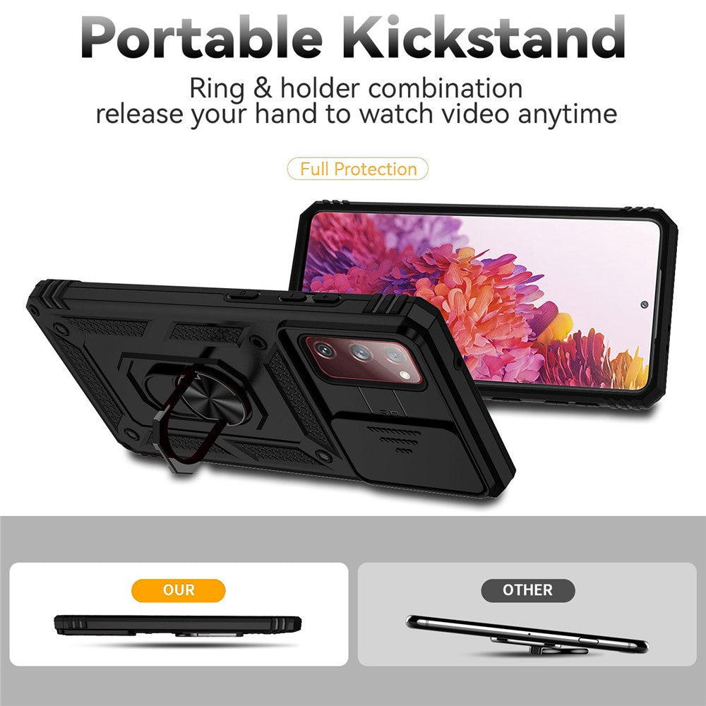 Samsung Galaxy S20 FE 2022/S20 FE 4G/FE 5G/S20 Lite Slide Camera Protector PC + TPU Case Drop-resistant Kickstand Phone Shell