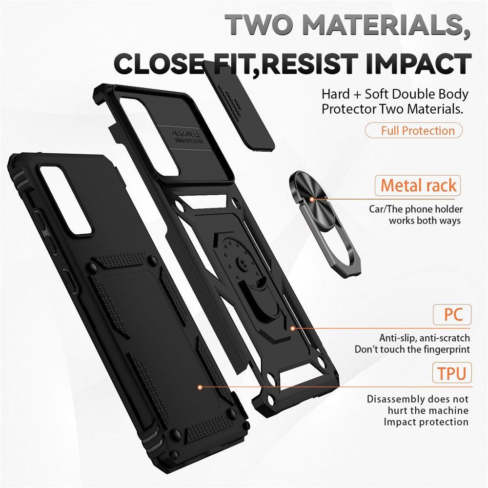 Samsung Galaxy S20 FE 2022/S20 FE 4G/FE 5G/S20 Lite Slide Camera Protector PC + TPU Case Drop-resistant Kickstand Phone Shell