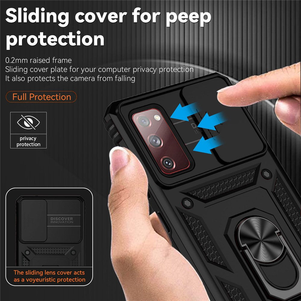 Samsung Galaxy S20 FE 2022/S20 FE 4G/FE 5G/S20 Lite Slide Camera Protector PC + TPU Case Drop-resistant Kickstand Phone Shell
