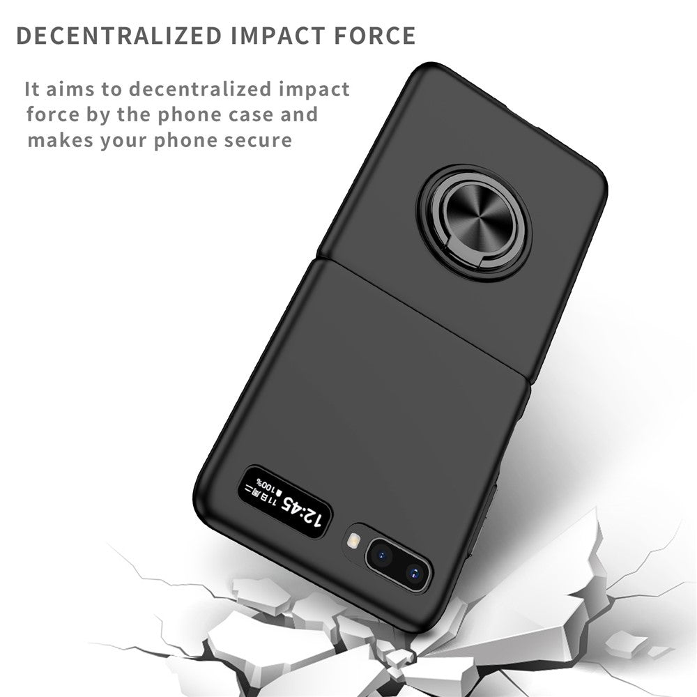 Samsung Galaxy Z Flip 5G Hard PC Folding Mobile Phone Case Rotatable Metal Ring Kickstand Anti-fall Shell