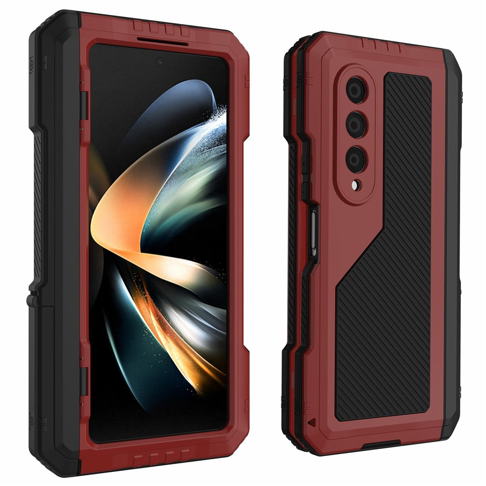 For Samsung Galaxy Z Fold4 5G Aluminium Alloy + Silicone Phone Case Shockproof Dustproof Kickstand Protective Cover with Screen Protector