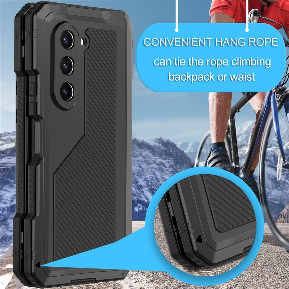 Samsung Galaxy Z Fold5 5G Aluminium Alloy + Silicone Phone Kickstand Case Shockproof Protective Cover with PET Screen Protector