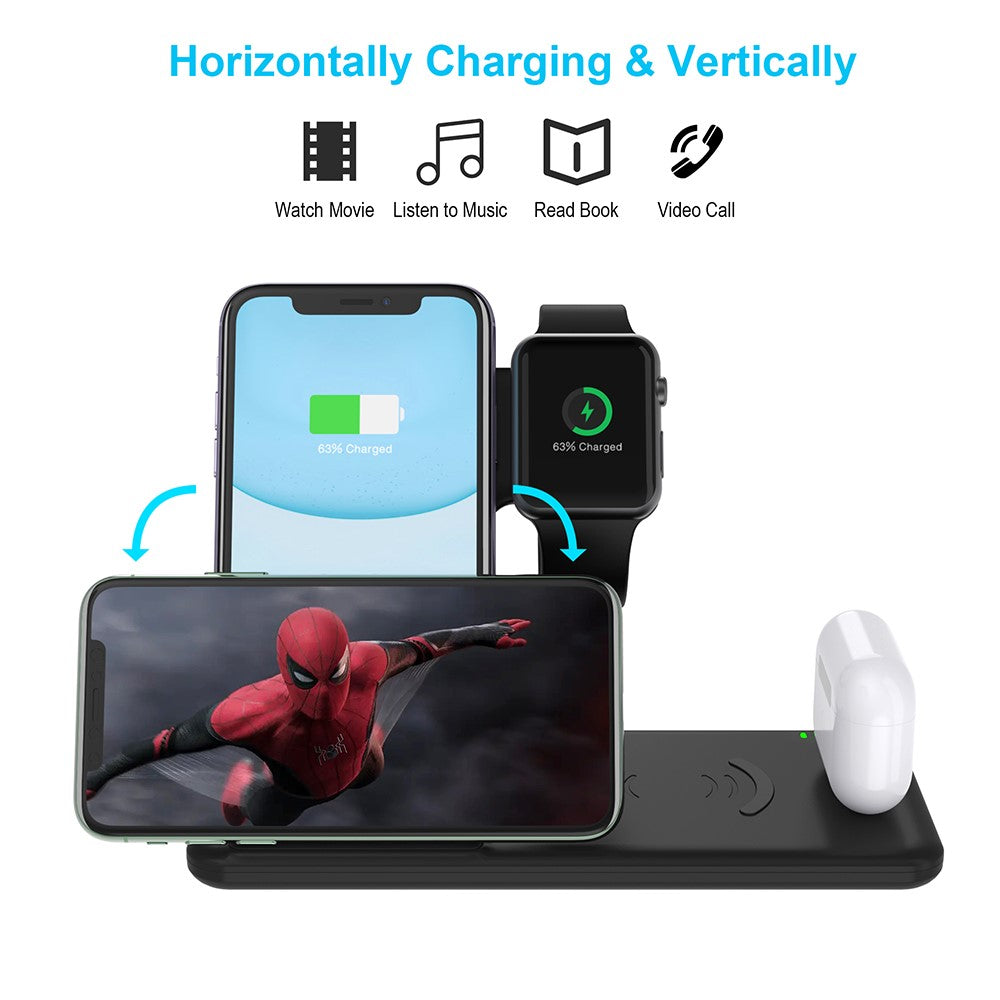 Q20 4 in 1 Mobile Phone Watch Earphone Charging Stand Foldable Wireless Charger