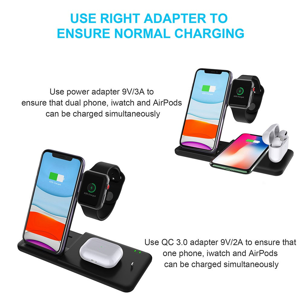 Q20 4 in 1 Mobile Phone Watch Earphone Charging Stand Foldable Wireless Charger