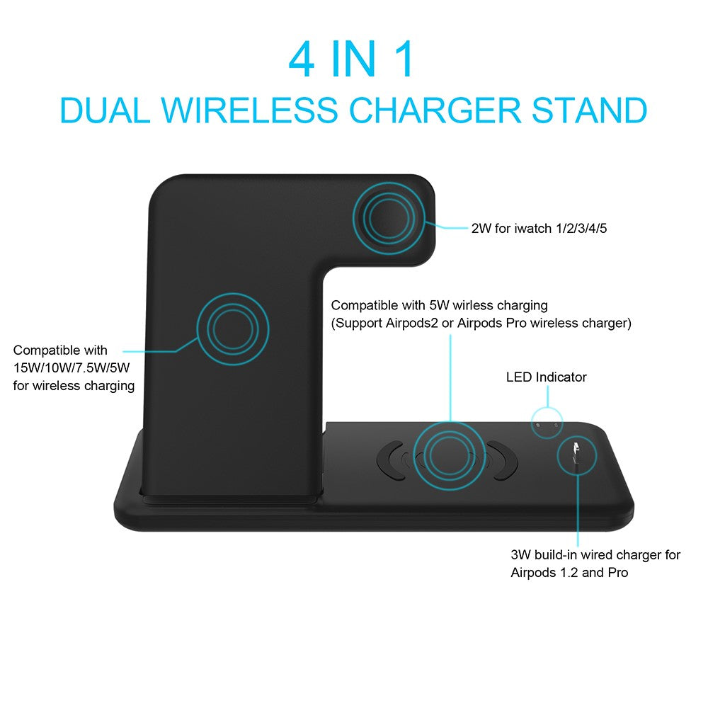 Q20 4 in 1 Mobile Phone Watch Earphone Charging Stand Foldable Wireless Charger