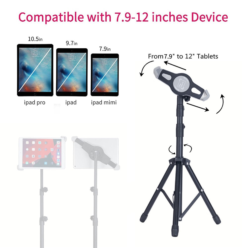 Portable Aluminum Alloy Tablet Tripod Holder Height Adjustment 360-Degree Rotatory Tripod Stand for 7.9