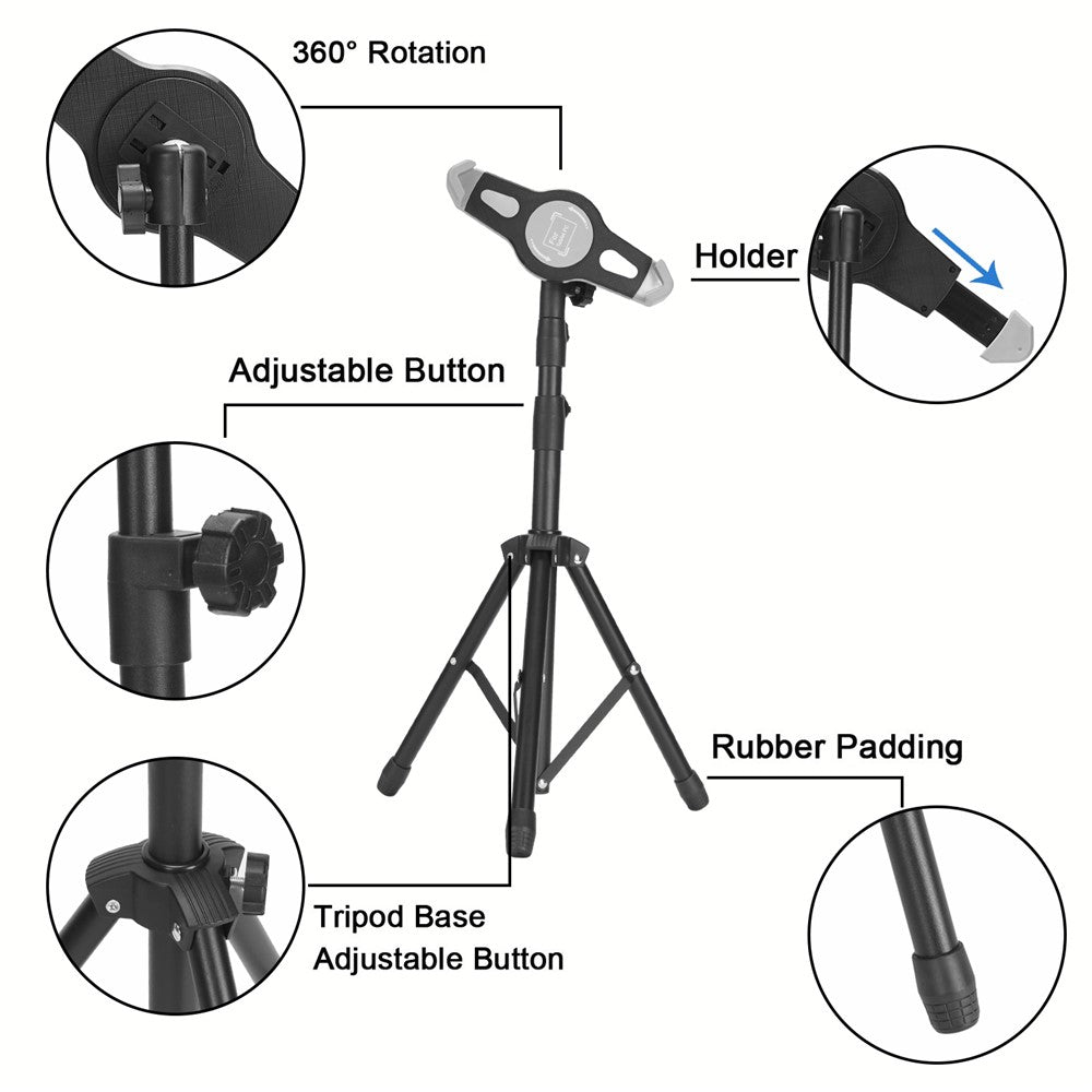 Portable Aluminum Alloy Tablet Tripod Holder Height Adjustment 360-Degree Rotatory Tripod Stand for 7.9