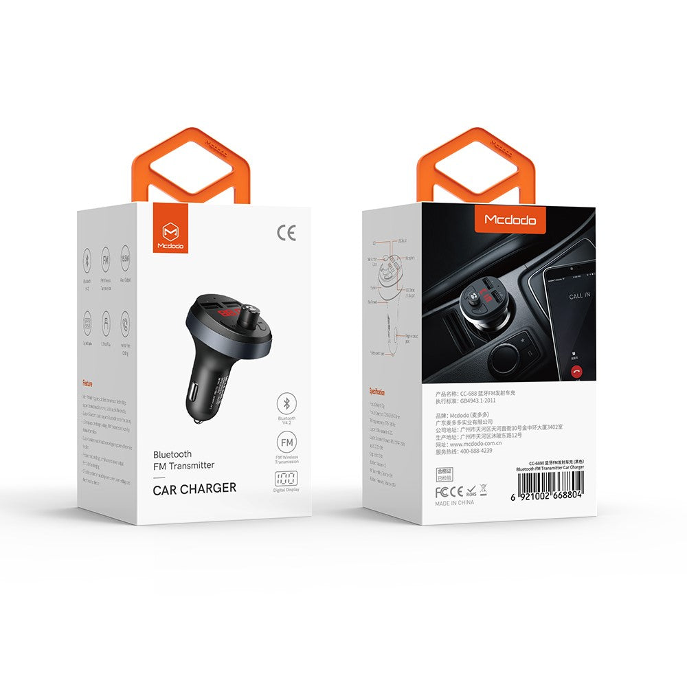 MCDODO CC-6880 Bluetooth-compatible FM Transmitter Car Charger Wireless Bluetooth-compatible FM Radio Adapter Music Player