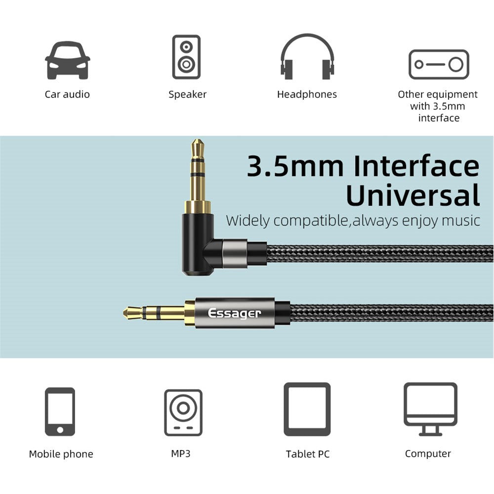 ESSAGER 3.5mm Jack Male to Male Audio AUX Cable for PC Mobile Phone Speaker, 1.5m