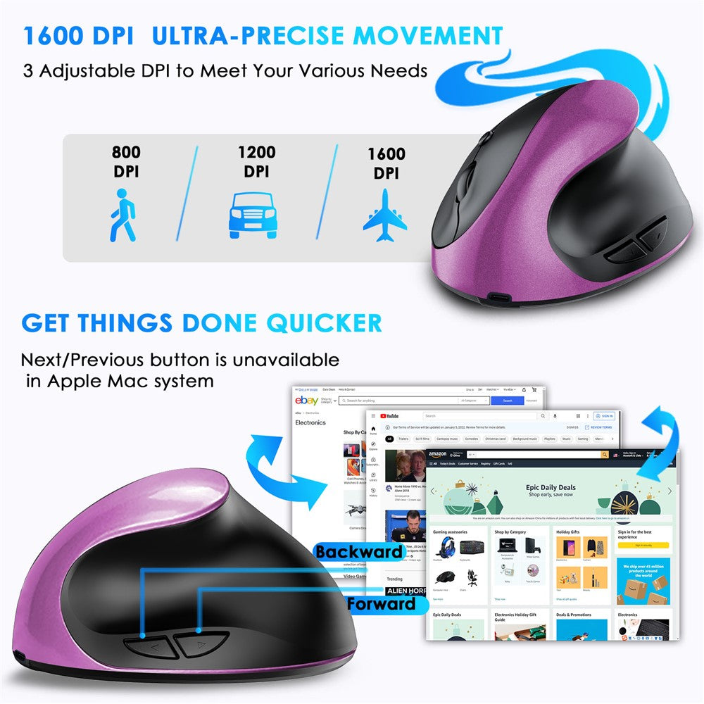 Rechargeable Ergonomic Vertical Mouse 2.4G / Bluetooth-Compatible Silent Wireless Mouse for Right Hand