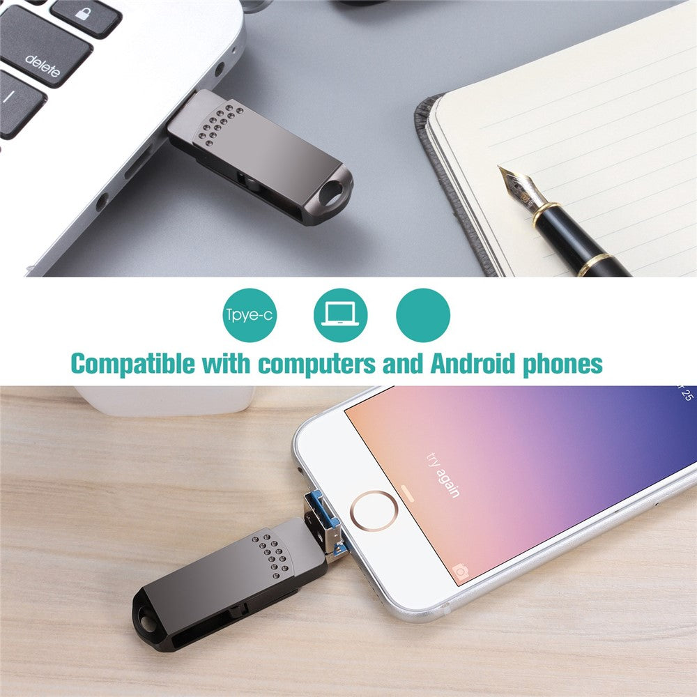 RICHWELL 256GB Swivel Memory Stick, Type C/Lightning/USB 3 in 1 Thumb Drive USB 3.0 Flash Drive