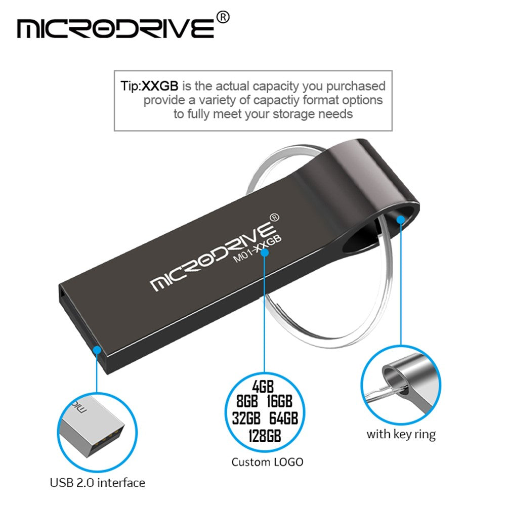 MICRODRIVE 4GB Portable Metal Memory Thumb Stick Key Ring USB 2.0 Flash Drive