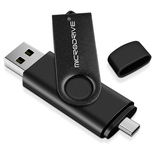 MICRODRIVE 4GB Metal Flash Drive 2-in-1 USB 2.0 / Type-C Rotating OTG USB Memory Stick