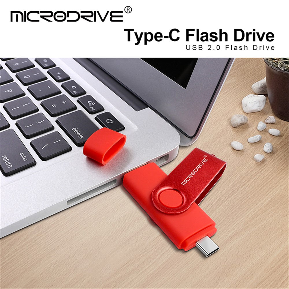MICRODRIVE 4GB Metal Flash Drive 2-in-1 USB 2.0 / Type-C Rotating OTG USB Memory Stick