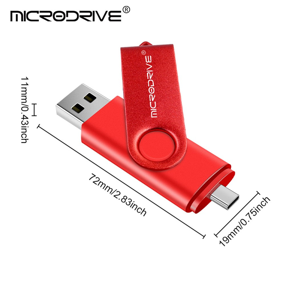 MICRODRIVE 4GB Metal Flash Drive 2-in-1 USB 2.0 / Type-C Rotating OTG USB Memory Stick