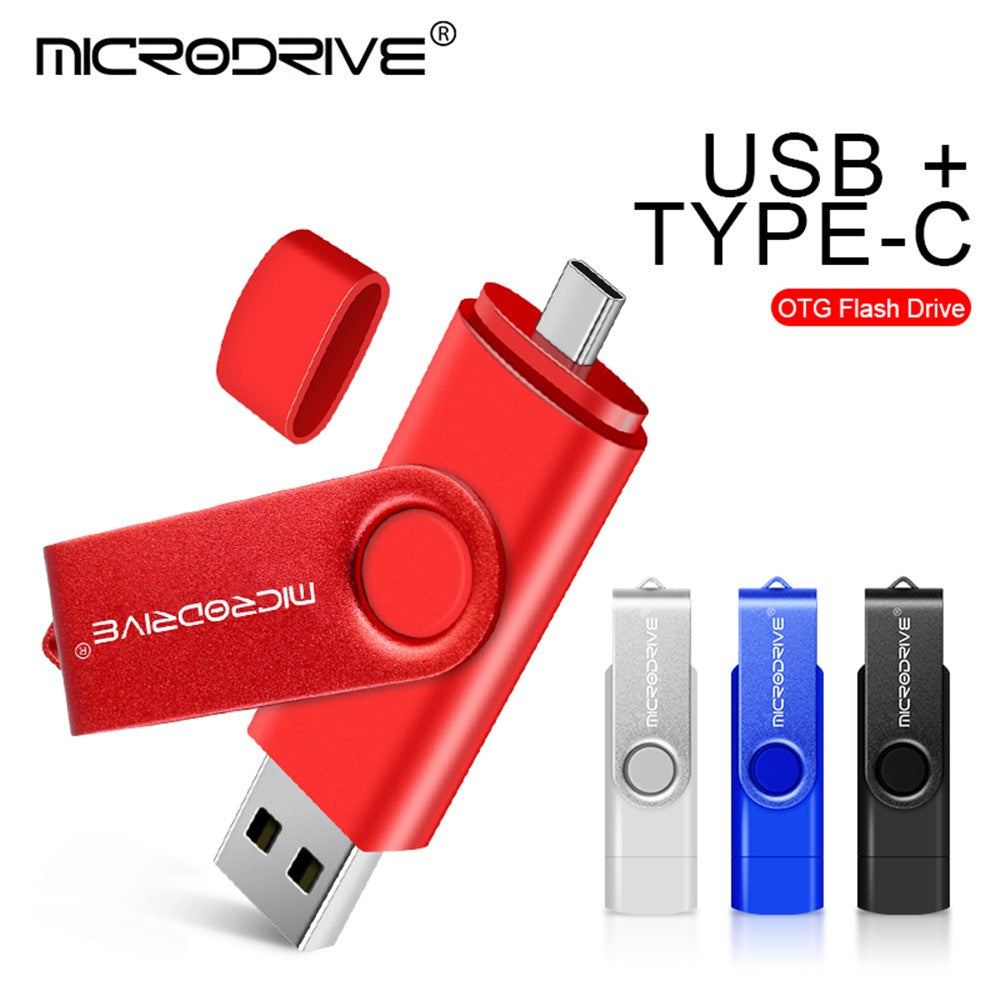 MICRODRIVE 4GB Metal Flash Drive 2-in-1 USB 2.0 / Type-C Rotating OTG USB Memory Stick