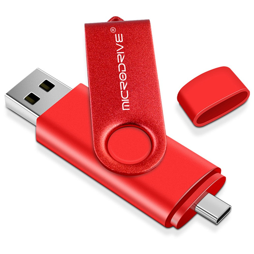 MICRODRIVE 4GB Metal Flash Drive 2-in-1 USB 2.0 / Type-C Rotating OTG USB Memory Stick