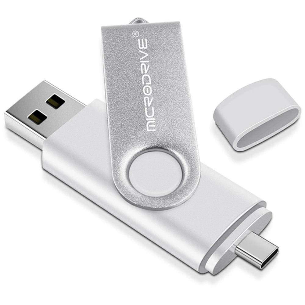 MICRODRIVE 4GB Metal Flash Drive 2-in-1 USB 2.0 / Type-C Rotating OTG USB Memory Stick